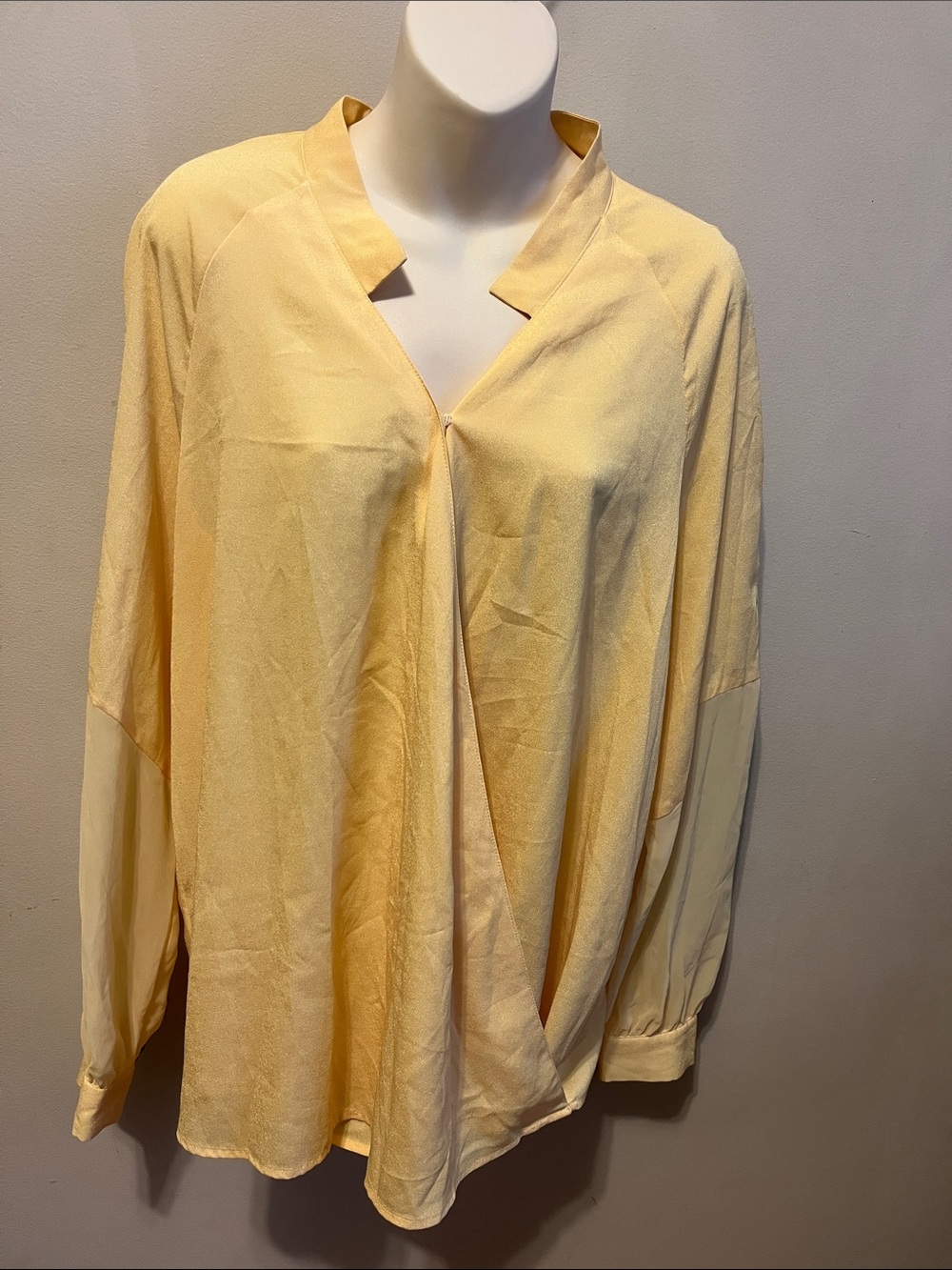 Mango Suit Collection Pale Yellow Draped V-Neck Blouse Golden Accent Buttons